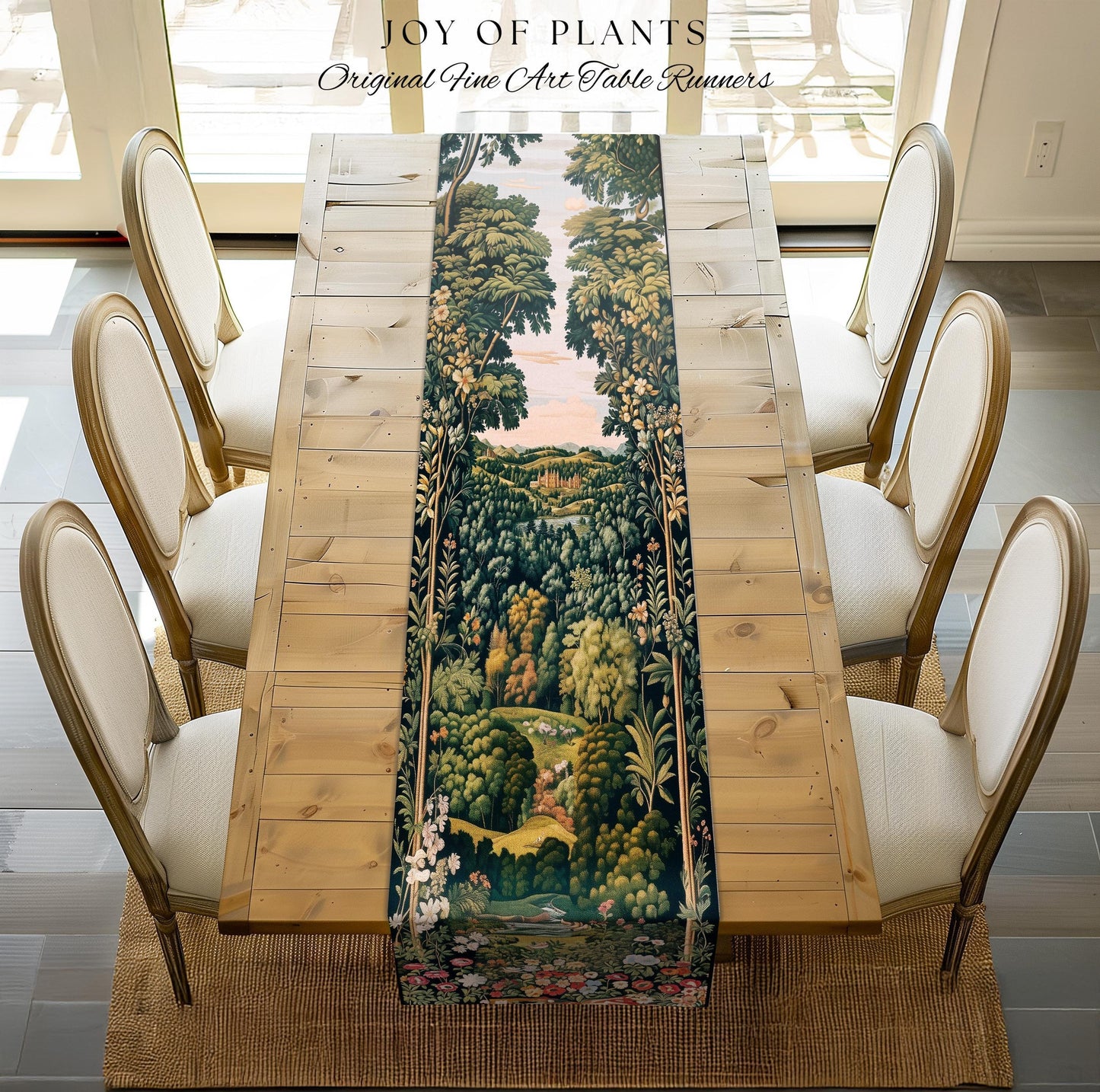 Magical Kingdom Folklore Table Runner | Medieval Botanical Gothic Victorian Fairytale Garden Dining Room Romantic Victorian Landscape Decor
