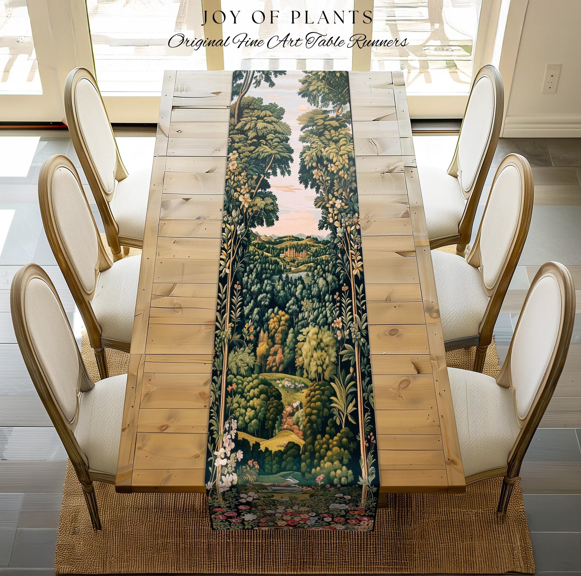Magical Kingdom Folklore Table Runner | Medieval Botanical Gothic Victorian Fairytale Garden Dining Room Romantic Victorian Landscape Decor