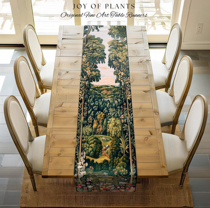 Magical Kingdom Folklore Table Runner | Medieval Botanical Gothic Victorian Fairytale Garden Dining Room Romantic Victorian Landscape Decor