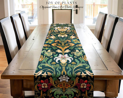 Rustic Farmhouse Floral Table Runner Country Cottage Charm | Soft Cottagecore Botanical Elegance Boho Flower Pattern Morris Style Home Decor