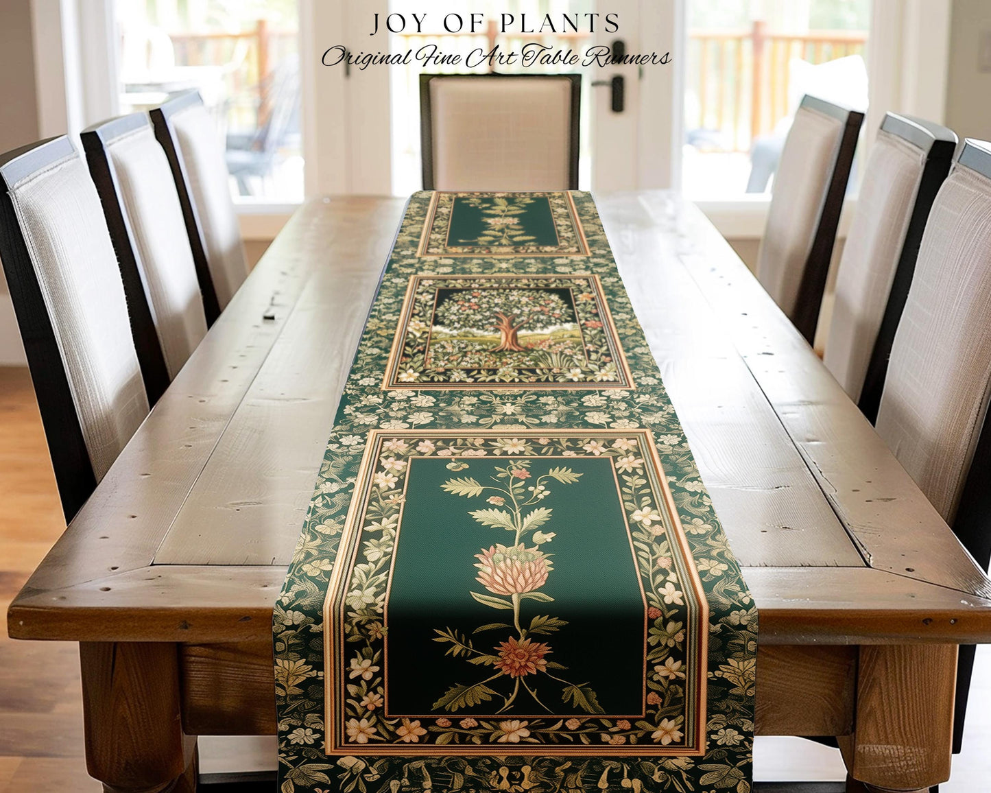 Botanical Tree of Life Table Runner | Ornate Floral Heritage Decor Vintage Nature Aesthetic Cottagecore Fairycore Dining Room Woodland Boho
