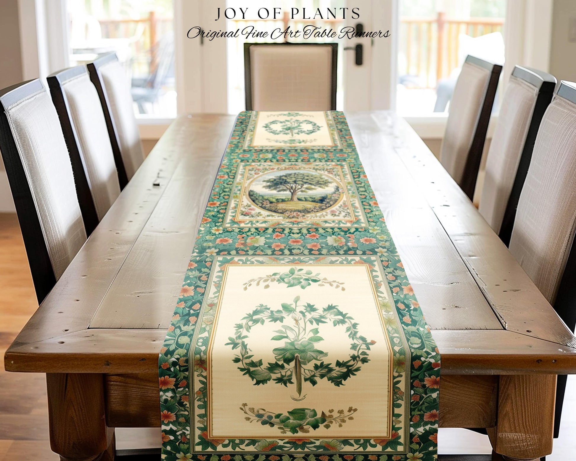 Romantic Ornate Botanical Countryside Table | Victorian Antique Botanical Accent French Garden Runner Chateau Floral Heritage Classical |
