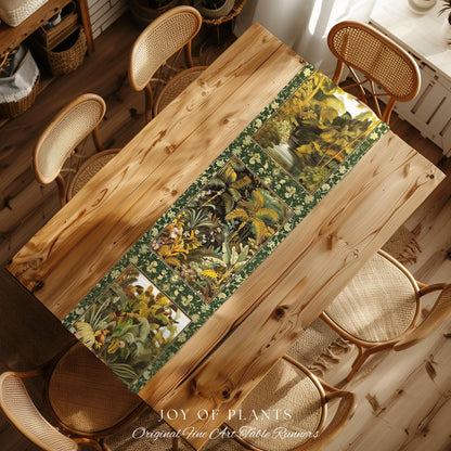 Maximalist Botanical Jungle Table Runner | Exotic Leaf Tropical Nature Theme Dining Room Decor Vintage Elegance Decorations Tropical Theme |