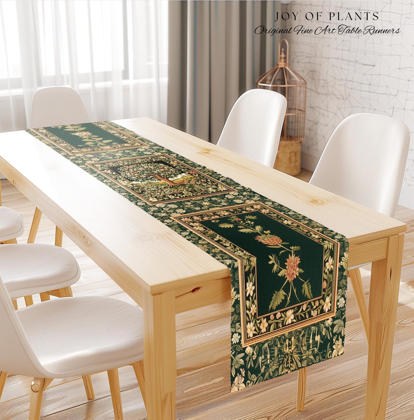 Botanical Tree of Life Table Runner | Ornate Floral Heritage Decor Vintage Nature Aesthetic Cottagecore Fairycore Dining Room Woodland Boho