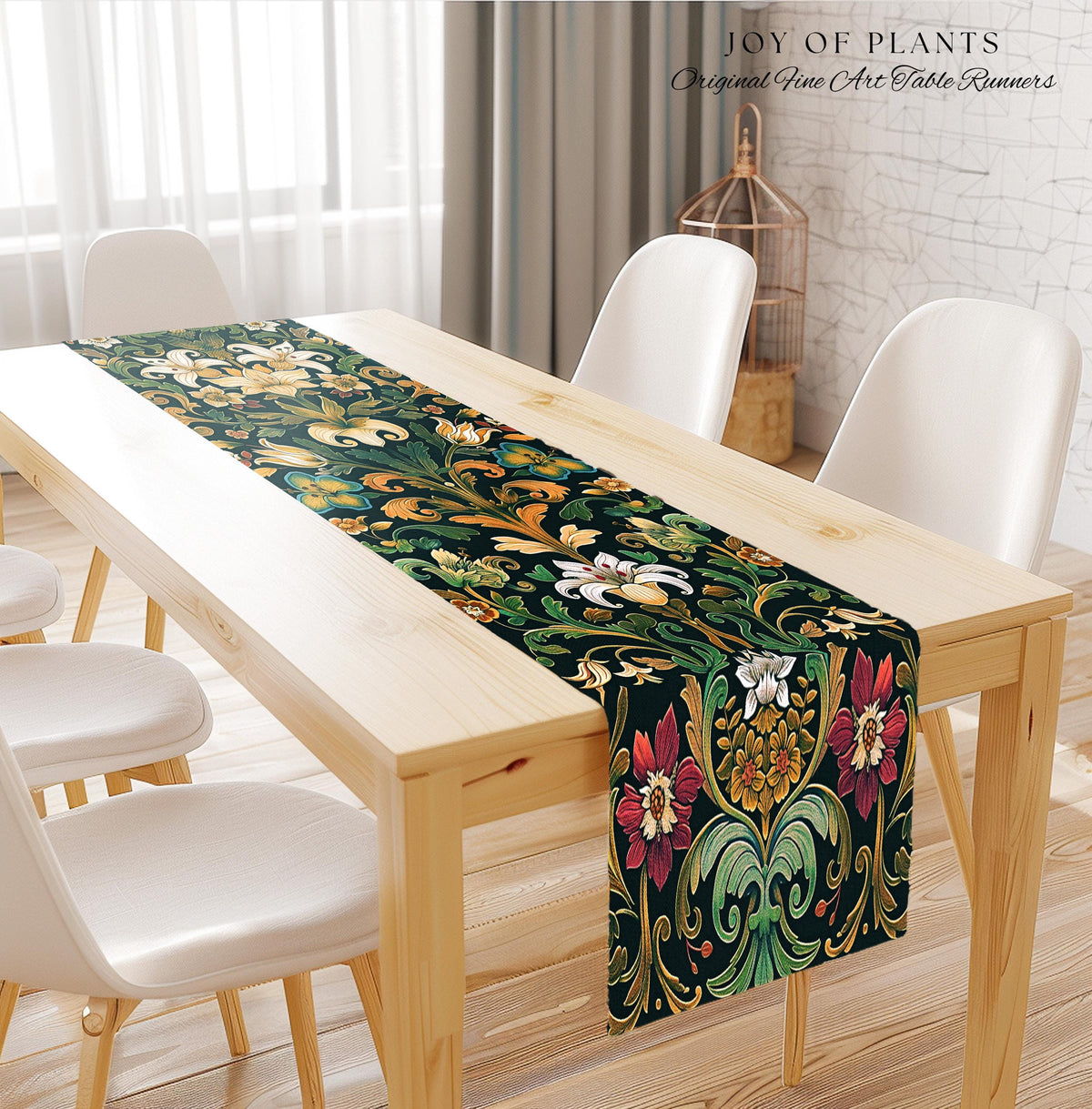 Rustic Farmhouse Floral Table Runner Country Cottage Charm | Soft Cottagecore Botanical Elegance Boho Flower Pattern Morris Style Home Decor
