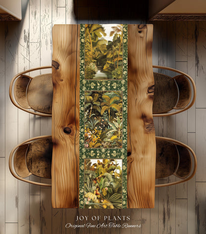 Maximalist Botanical Jungle Table Runner | Exotic Leaf Tropical Nature Theme Dining Room Decor Vintage Elegance Decorations Tropical Theme |