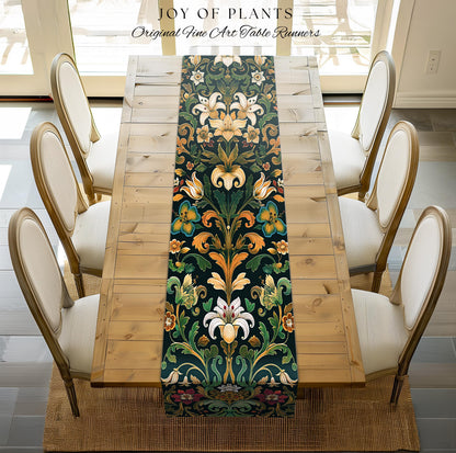 Rustic Farmhouse Floral Table Runner Country Cottage Charm | Soft Cottagecore Botanical Elegance Boho Flower Pattern Morris Style Home Decor