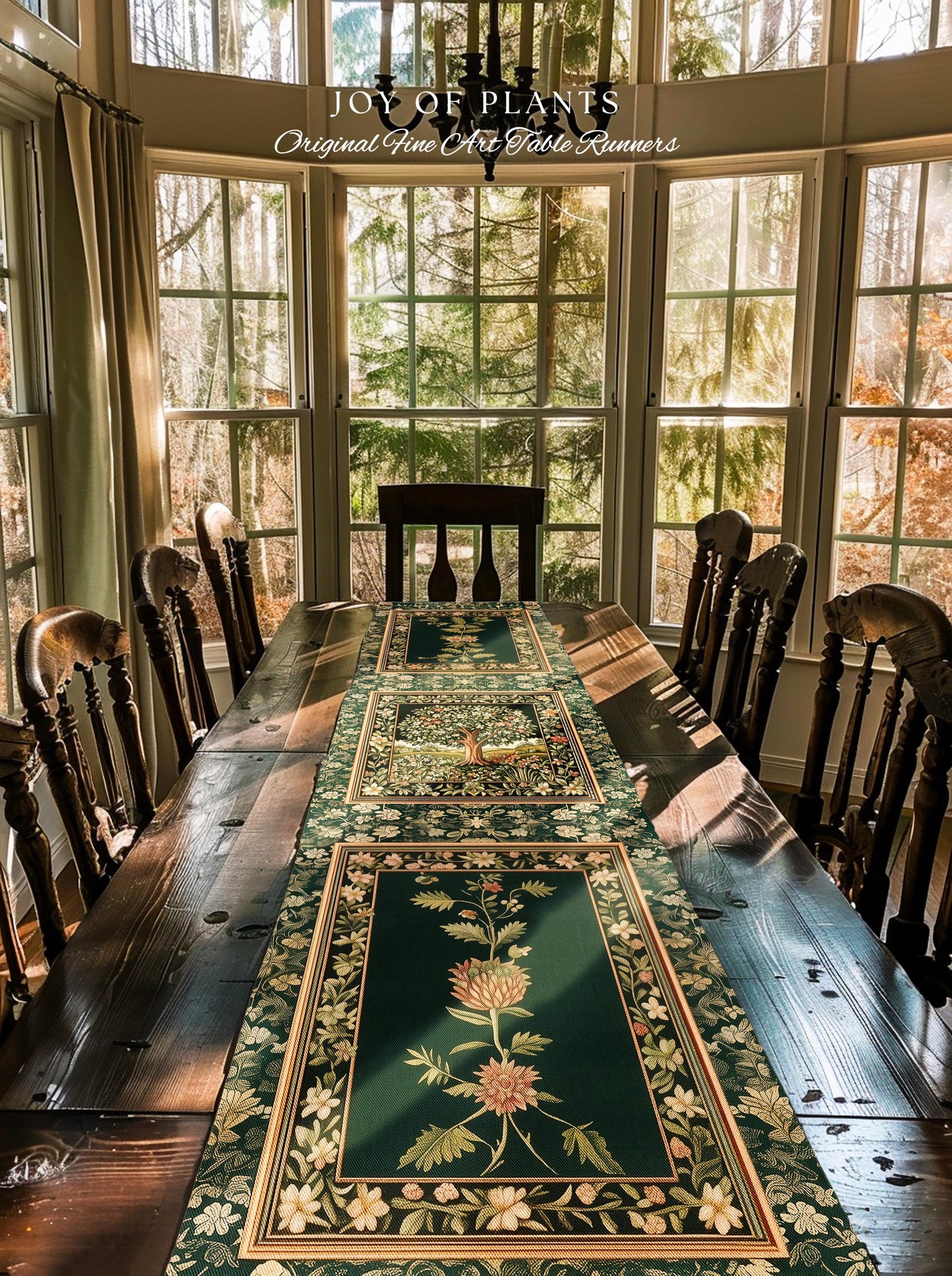 Botanical Tree of Life Table Runner | Ornate Floral Heritage Decor Vintage Nature Aesthetic Cottagecore Fairycore Dining Room Woodland Boho
