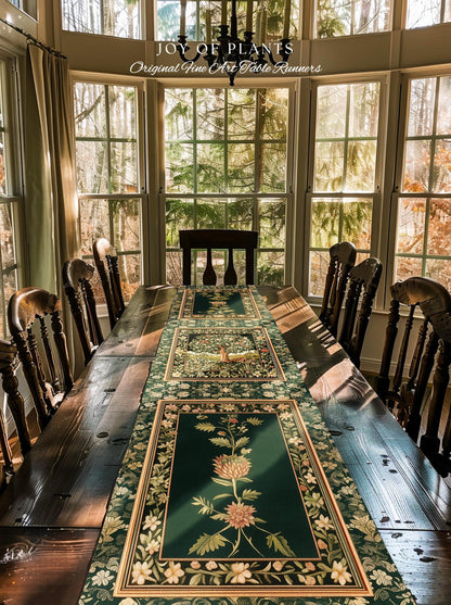 Botanical Tree of Life Table Runner | Ornate Floral Heritage Decor Vintage Nature Aesthetic Cottagecore Fairycore Dining Room Woodland Boho
