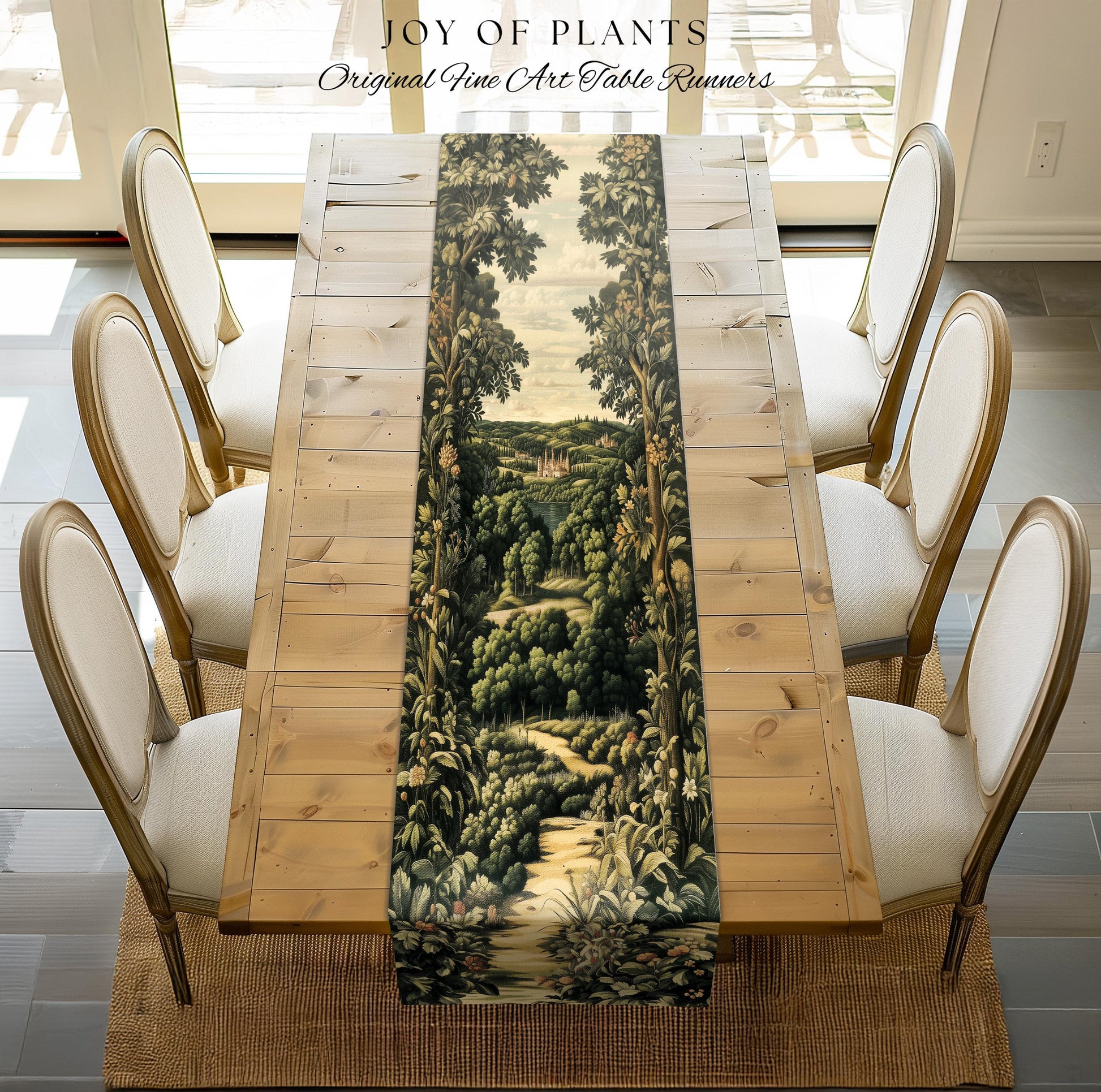 Renaissance Aesthetic Table Runner | Whimsical Fairytale Botanical Magic Garden Fairycore Woodland Dining Room Natural Elegance Altar Cloth