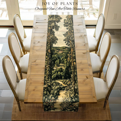 Renaissance Aesthetic Table Runner | Whimsical Fairytale Botanical Magic Garden Fairycore Woodland Dining Room Natural Elegance Altar Cloth