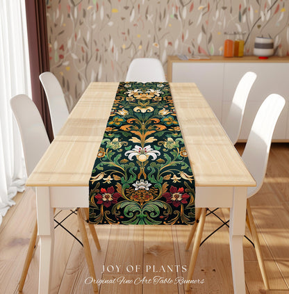 Rustic Farmhouse Floral Table Runner Country Cottage Charm | Soft Cottagecore Botanical Elegance Boho Flower Pattern Morris Style Home Decor