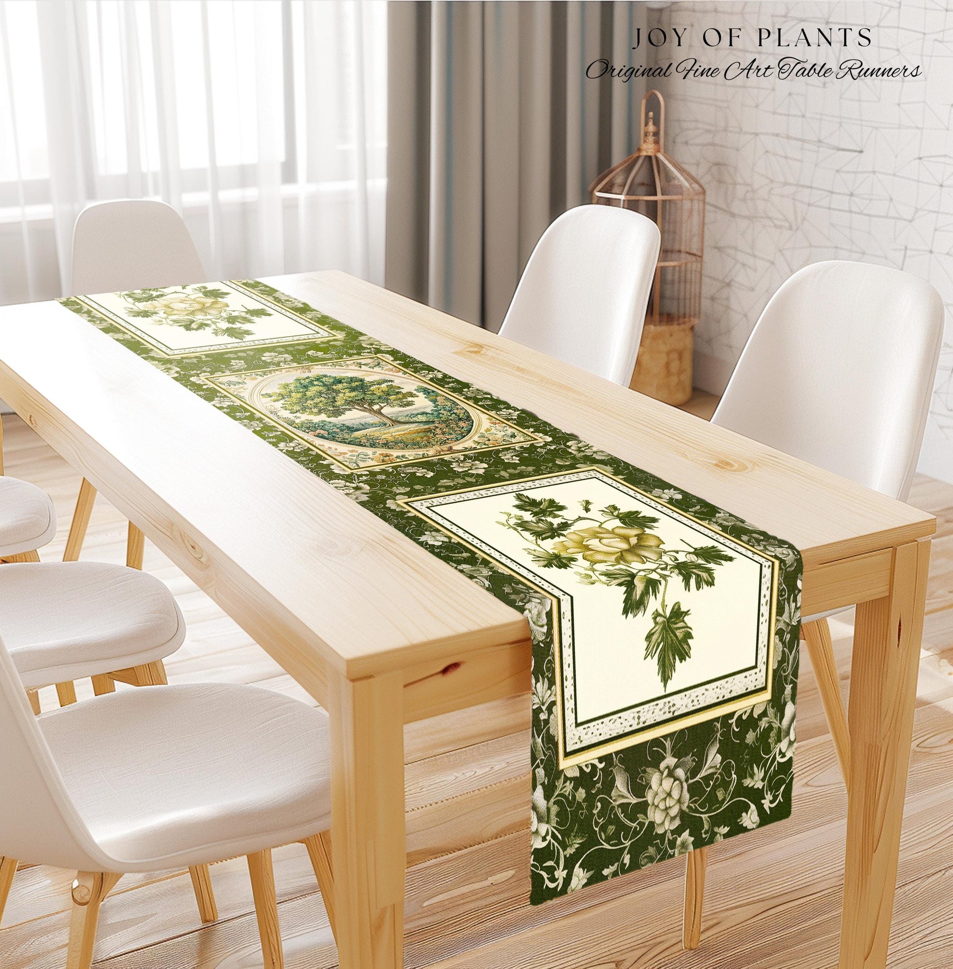 Victorian Soft Aesthetic Tree of Life Runner | Romantic Botanical Regency Decor Floral Enchanted Forest Accent Green Tones Cottagecore Table