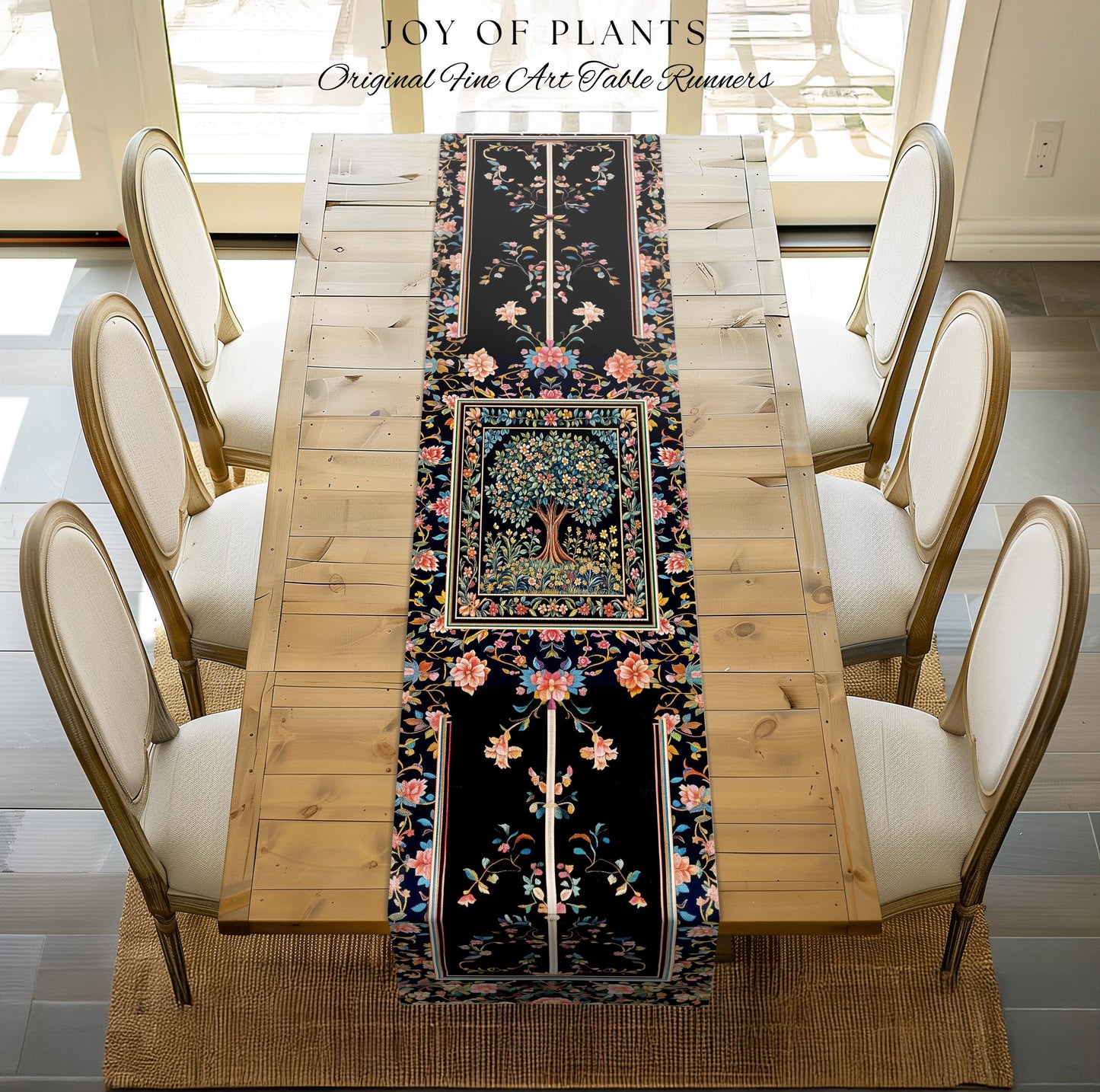 Eclectic Whimsy Tree of Life Table Runner | Colorful Bedroom Forest Fairy Cottagecore Garden Folklore Floral Enchanted Gothic Pastel Dining