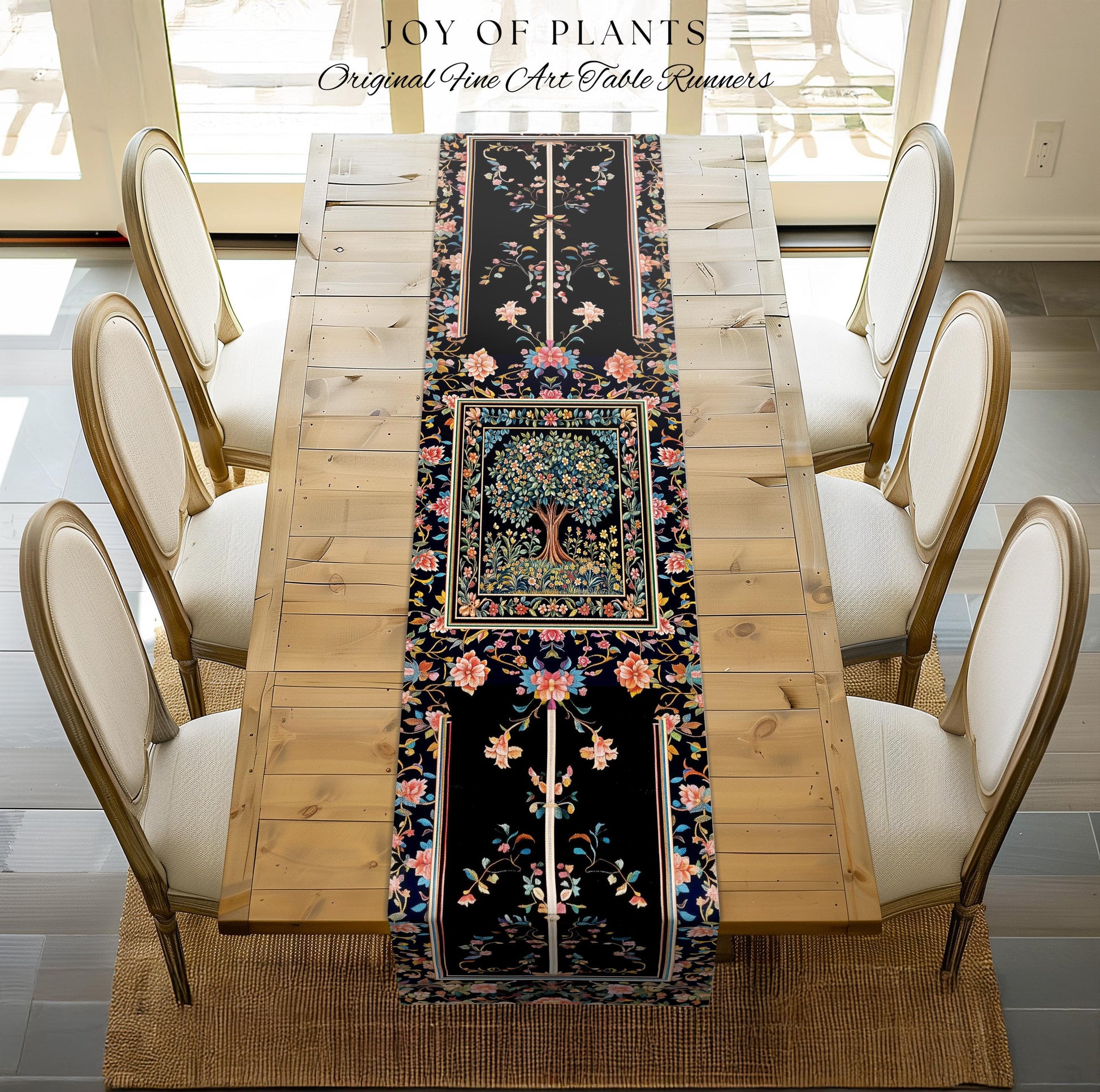 Eclectic Whimsy Tree of Life Table Runner | Colorful Bedroom Forest Fairy Cottagecore Garden Folklore Floral Enchanted Gothic Pastel Dining
