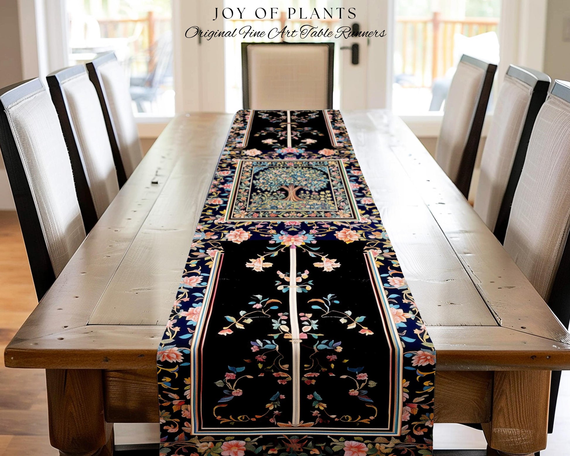 Eclectic Whimsy Tree of Life Table Runner | Colorful Bedroom Forest Fairy Cottagecore Garden Folklore Floral Enchanted Gothic Pastel Dining