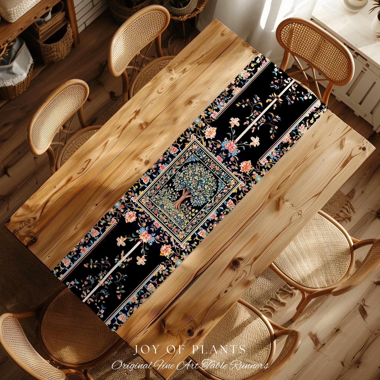 Eclectic Whimsy Tree of Life Table Runner | Colorful Bedroom Forest Fairy Cottagecore Garden Folklore Floral Enchanted Gothic Pastel Dining