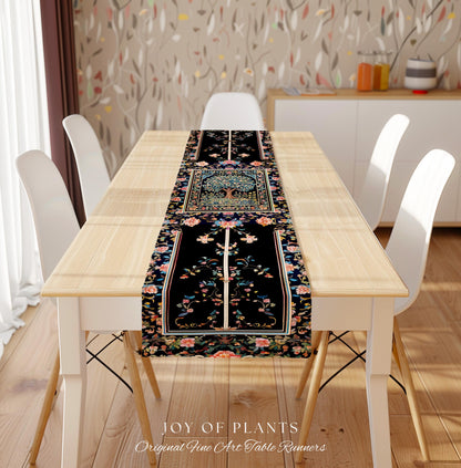 Eclectic Whimsy Tree of Life Table Runner | Colorful Bedroom Forest Fairy Cottagecore Garden Folklore Floral Enchanted Gothic Pastel Dining