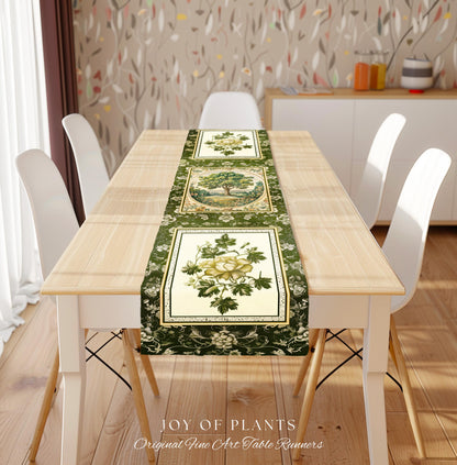 Victorian Soft Aesthetic Tree of Life Runner | Romantic Botanical Regency Decor Floral Enchanted Forest Accent Green Tones Cottagecore Table