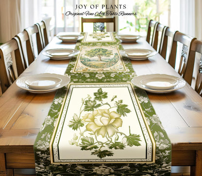 Victorian Soft Aesthetic Tree of Life Runner | Romantic Botanical Regency Decor Floral Enchanted Forest Accent Green Tones Cottagecore Table