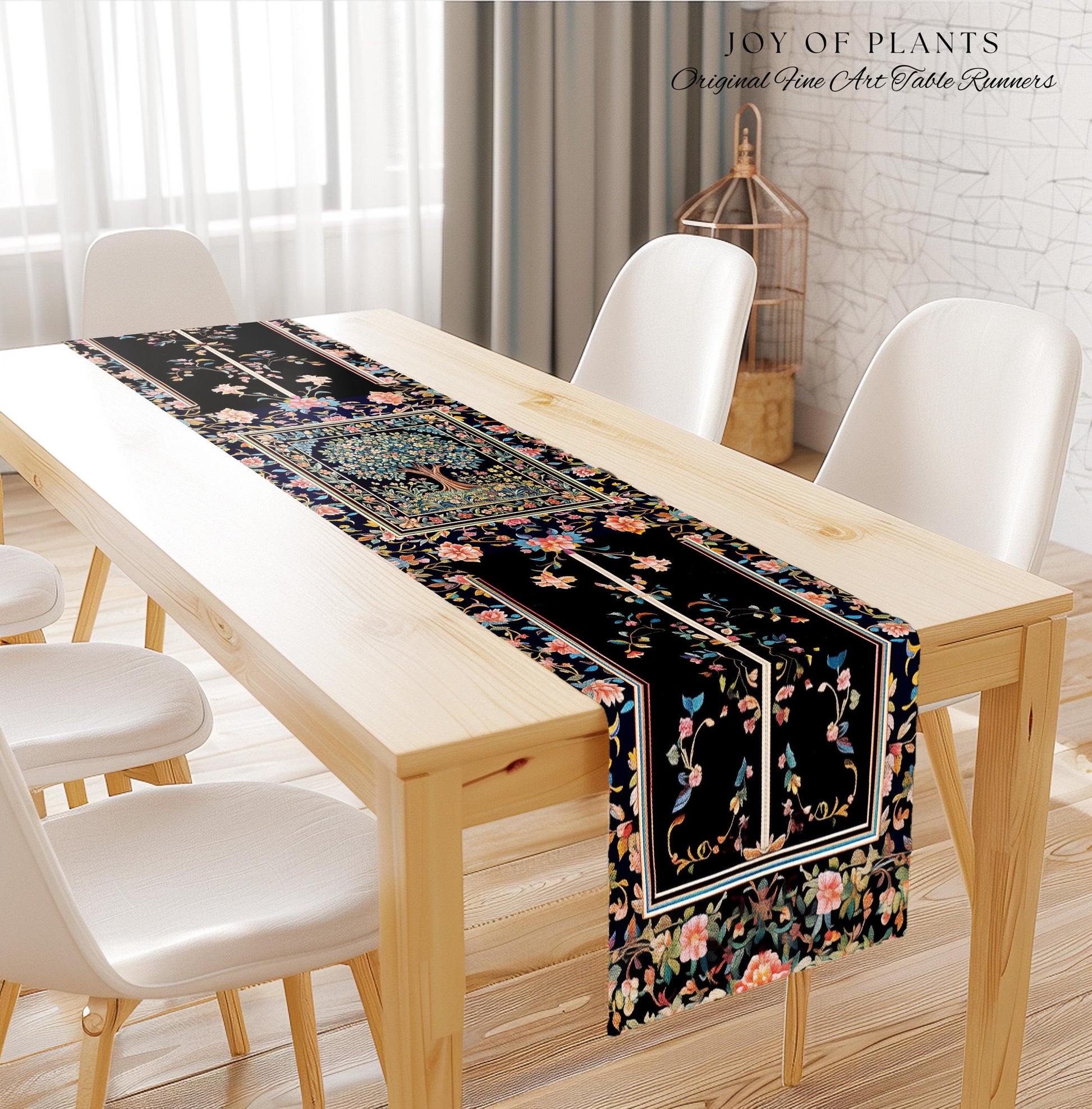 Eclectic Whimsy Tree of Life Table Runner | Colorful Bedroom Forest Fairy Cottagecore Garden Folklore Floral Enchanted Gothic Pastel Dining