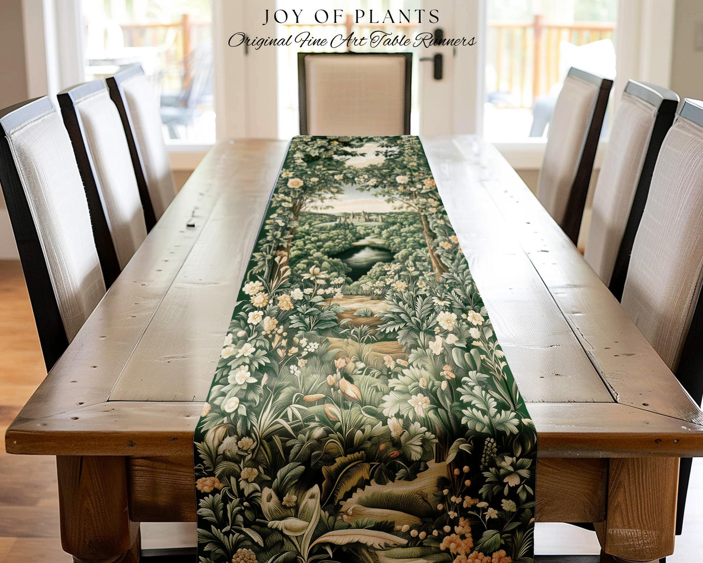 Castle Landscape Botanical Table Runner | Fairytale Aesthetic Mystic Garden Dining Room Fairycore Woodland Nature Princesscore Home Decor |