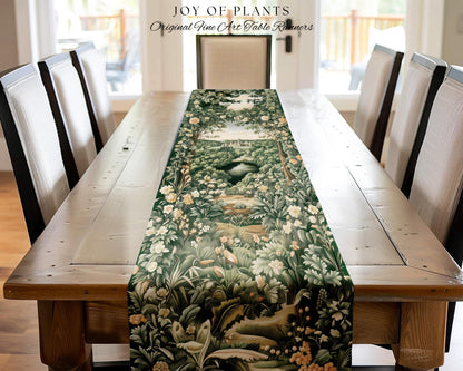 Castle Landscape Botanical Table Runner | Fairytale Aesthetic Mystic Garden Dining Room Fairycore Woodland Nature Princesscore Home Decor |