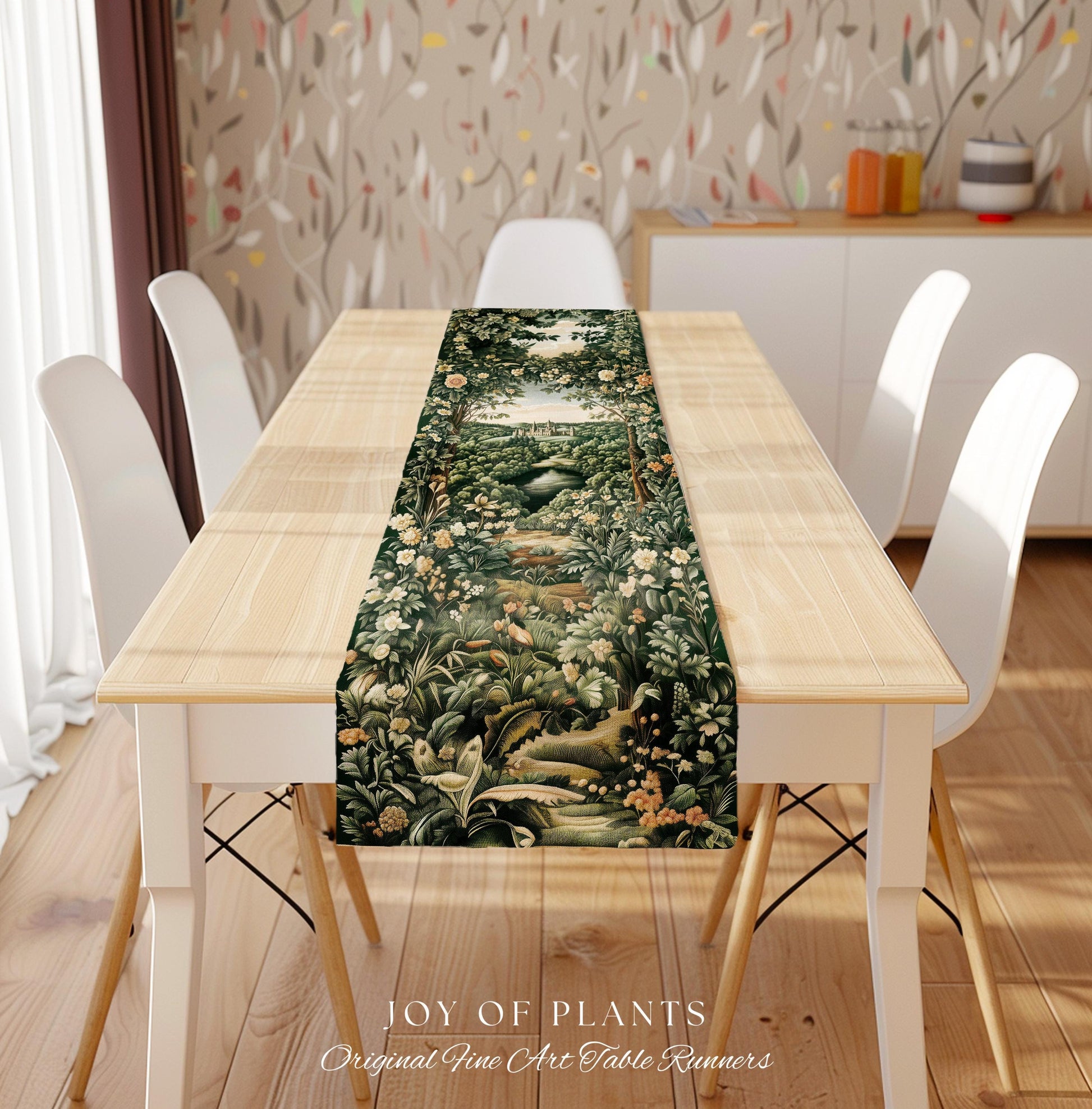 Castle Landscape Botanical Table Runner | Fairytale Aesthetic Mystic Garden Dining Room Fairycore Woodland Nature Princesscore Home Decor |