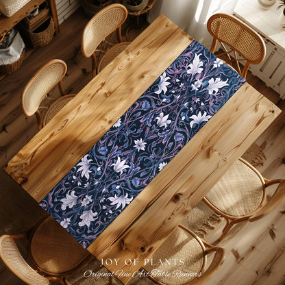 Colorful Floral Table Runner Whimsical | Ornate Renaissance Style Art Deco Aesthetic Purple Dark Botanical Dining Room Morris Inspired Decor