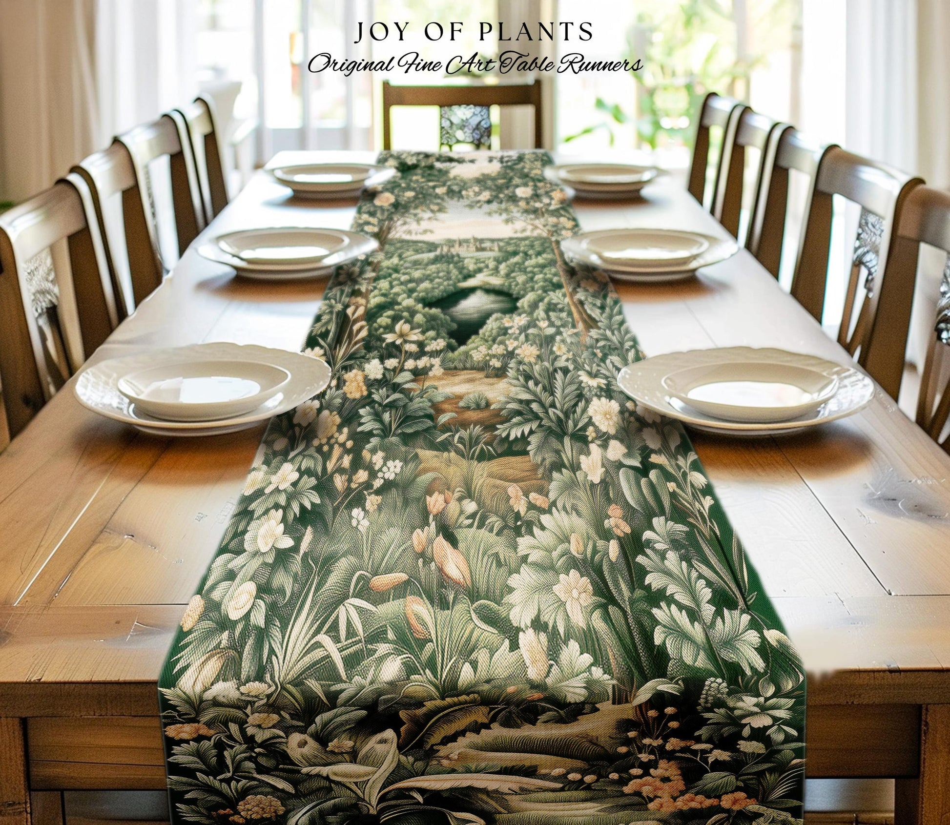 Castle Landscape Botanical Table Runner | Fairytale Aesthetic Mystic Garden Dining Room Fairycore Woodland Nature Princesscore Home Decor |