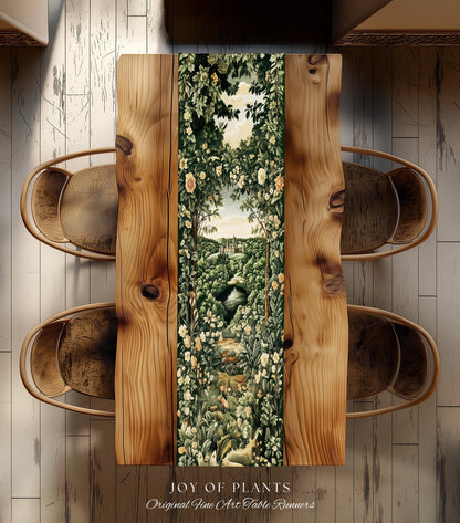 Castle Landscape Botanical Table Runner | Fairytale Aesthetic Mystic Garden Dining Room Fairycore Woodland Nature Princesscore Home Decor |