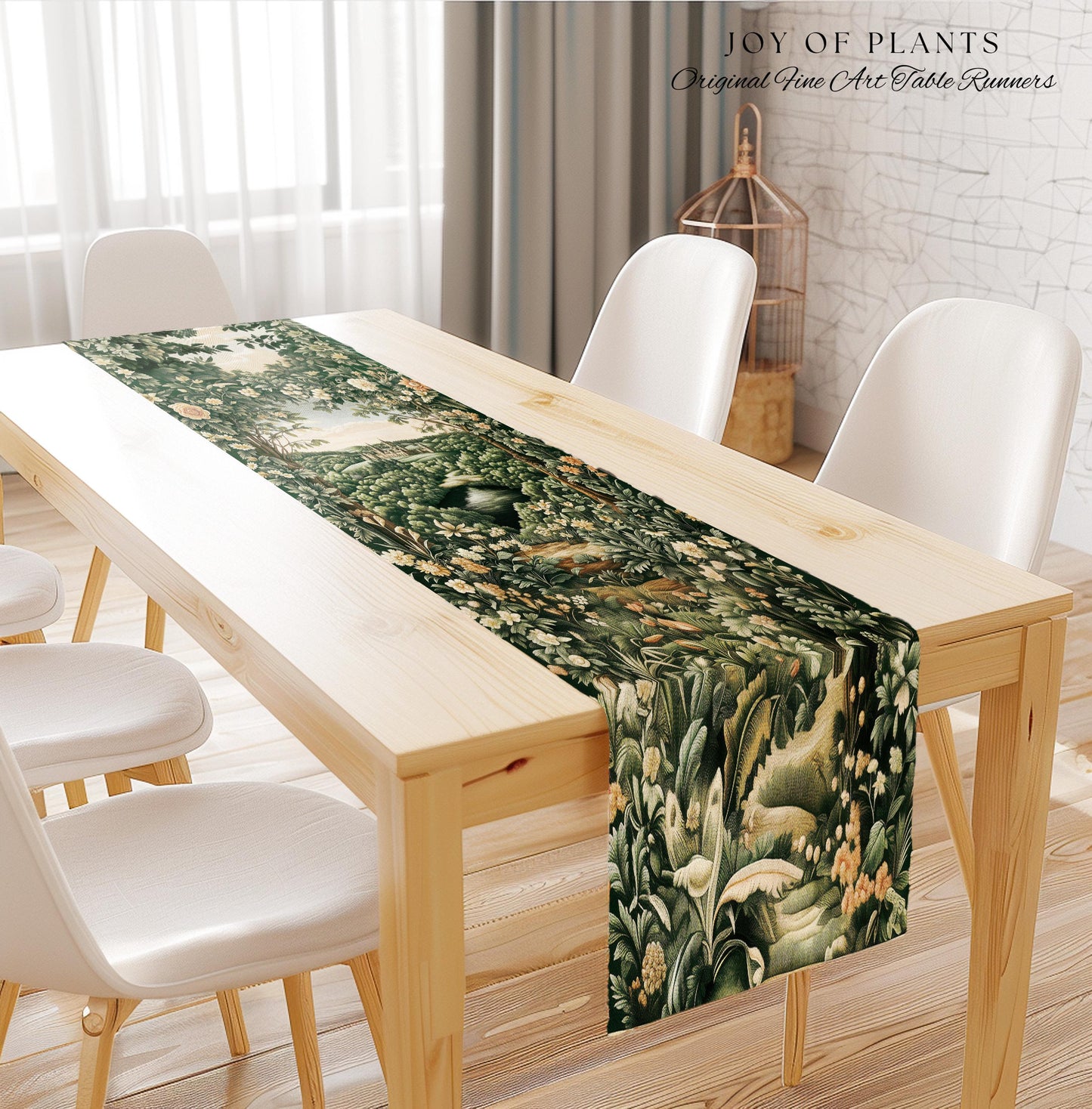 Castle Landscape Botanical Table Runner | Fairytale Aesthetic Mystic Garden Dining Room Fairycore Woodland Nature Princesscore Home Decor |