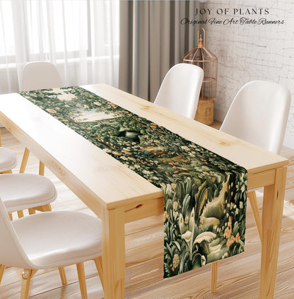 Castle Landscape Botanical Table Runner | Fairytale Aesthetic Mystic Garden Dining Room Fairycore Woodland Nature Princesscore Home Decor |