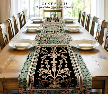 Fairy Garden Tree of Life Table Runner | Cottagecore Countryside Romantic Floral Landscape Whimsical Chateau Style Bohemian Botanical Home