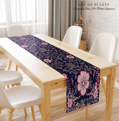 Table Runner Whimsical Florals | Dark Renaissance Style Art Deco Aesthetic Purple Botanical Dining Room Morris Inspired Fairycore Gothic |