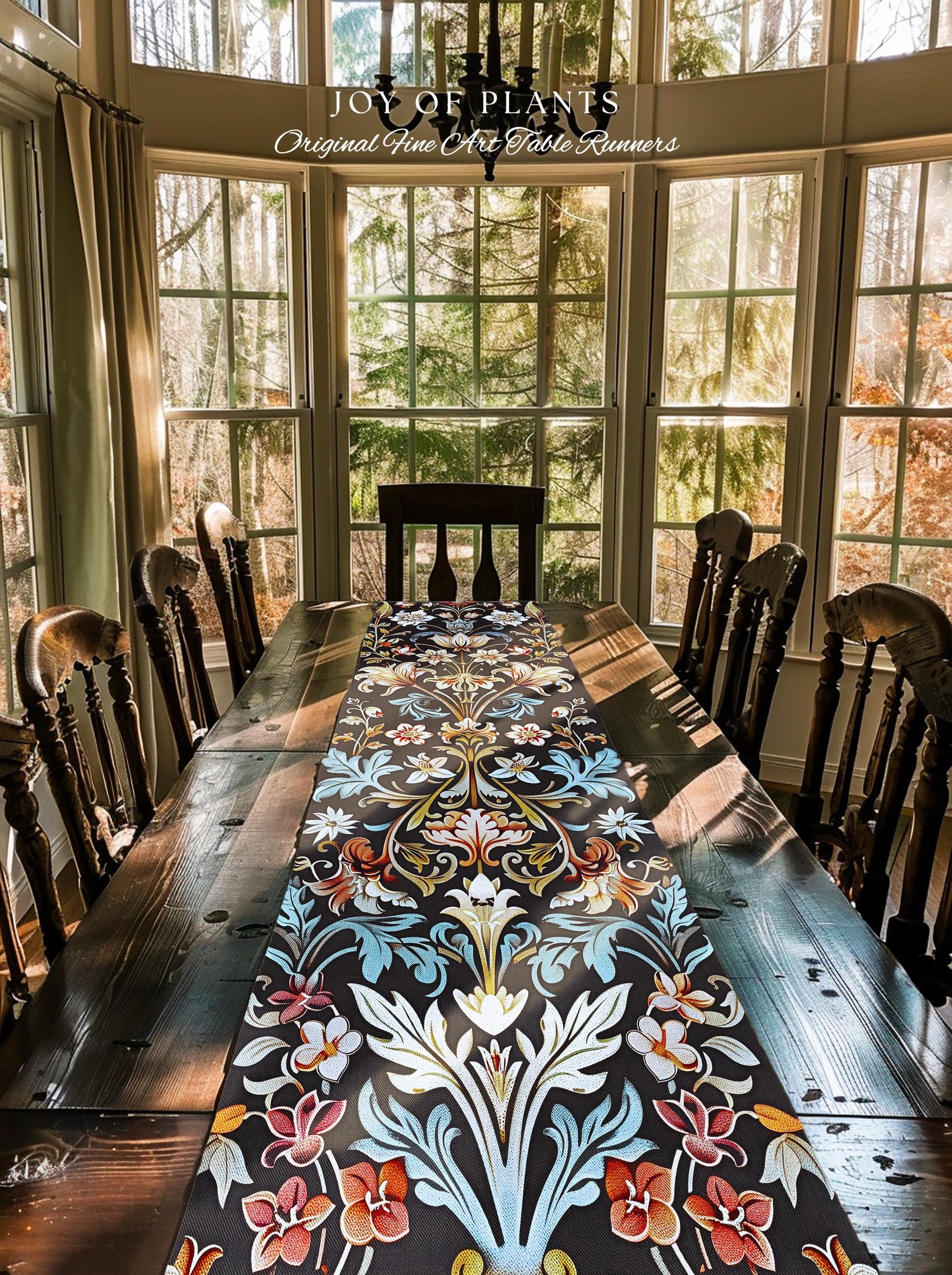 Whimsical Art Nouveau Floral Table Runner Victorian Whimsigothic Botanical, Vintage Academia Decor William Morris Inspired Elegant Accent