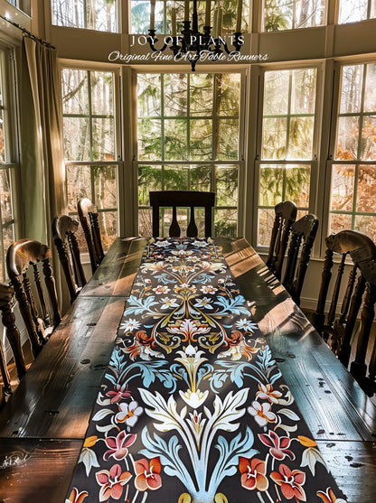 Whimsical Art Nouveau Floral Table Runner Victorian Whimsigothic Botanical, Vintage Academia Decor William Morris Inspired Elegant Accent