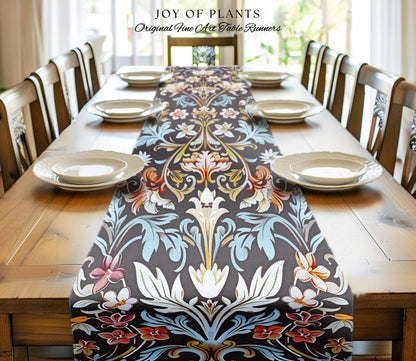 Whimsical Art Nouveau Floral Table Runner Victorian Whimsigothic Botanical, Vintage Academia Decor William Morris Inspired Elegant Accent