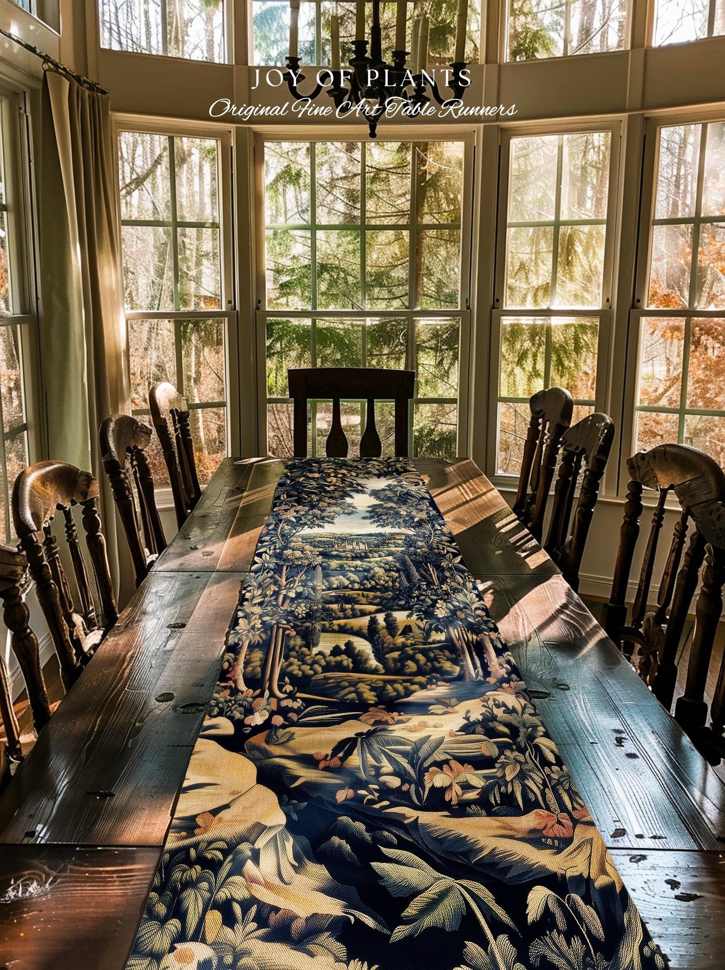 Elegant Rococo Landscape Botanical Table Runner | Romantic Victorian Elegance Medieval Gothic Fairytale Floral Decor Blanket Baroque Style |