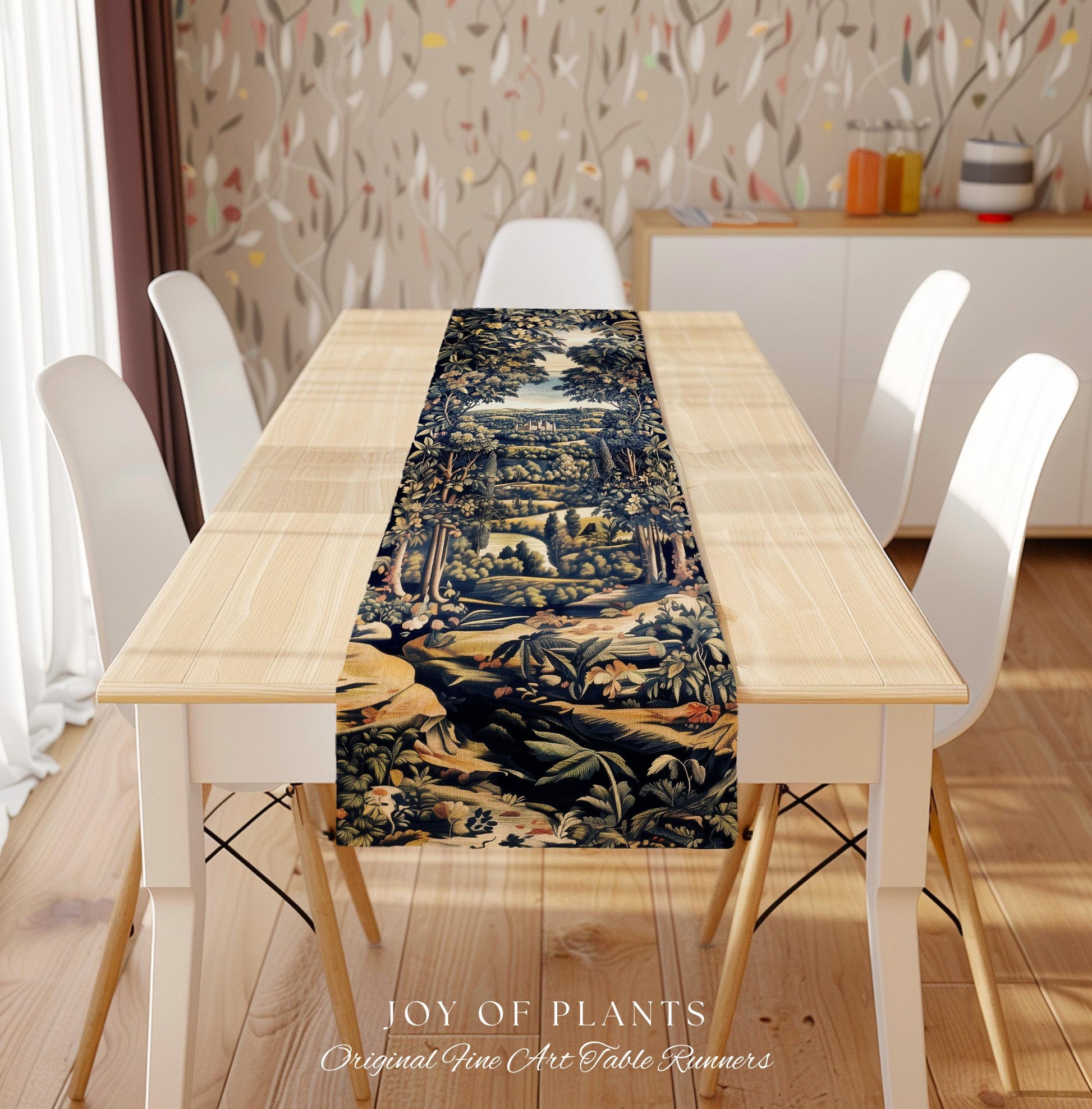 Elegant Rococo Landscape Botanical Table Runner | Romantic Victorian Elegance Medieval Gothic Fairytale Floral Decor Blanket Baroque Style |