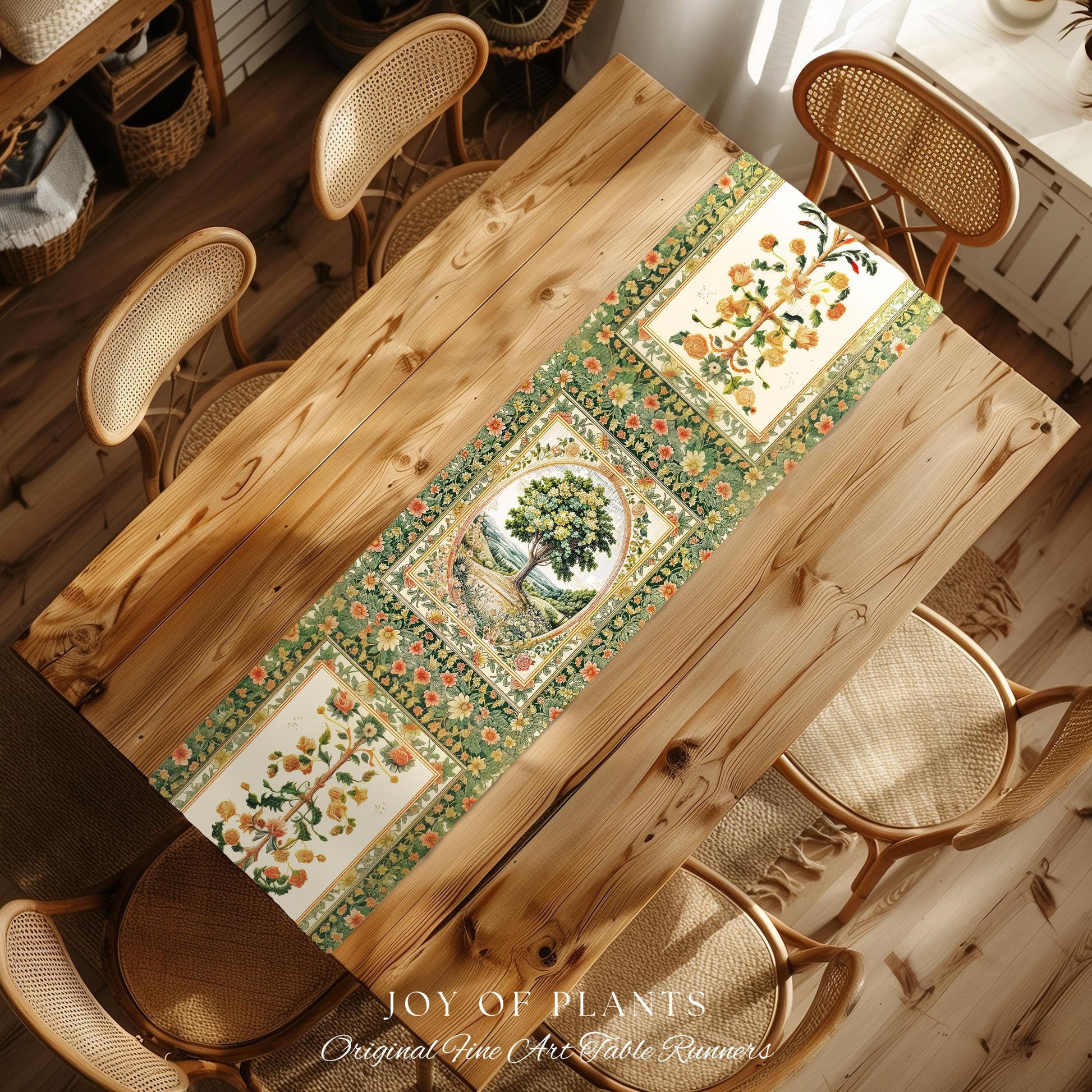 Chateau Garden Tree of Life Table Runner | French Provincial Landscape Antique Floral Romantic Aesthetic Victorian Home Decor Ornate Style