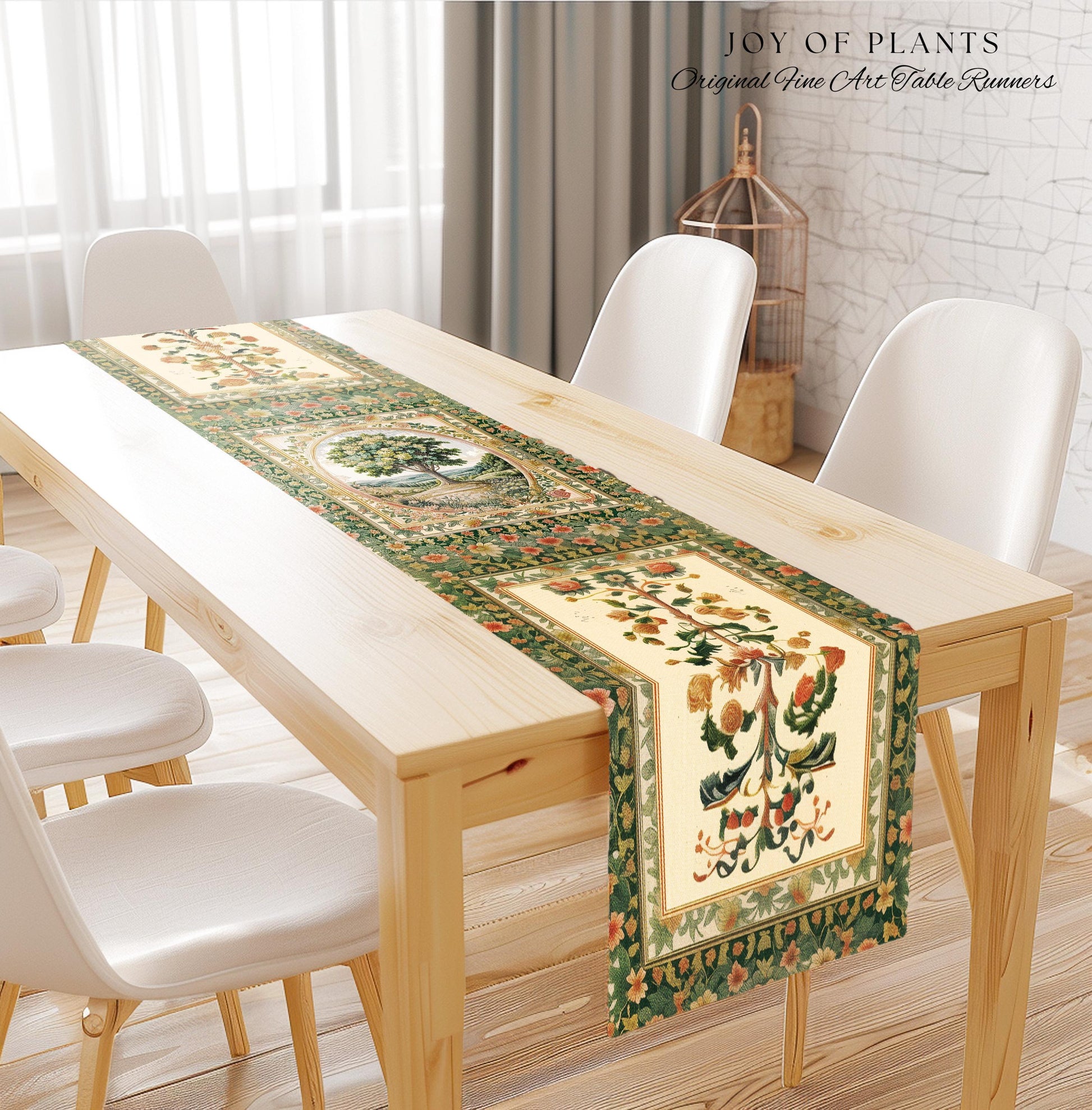 Chateau Garden Tree of Life Table Runner | French Provincial Landscape Antique Floral Romantic Aesthetic Victorian Home Decor Ornate Style