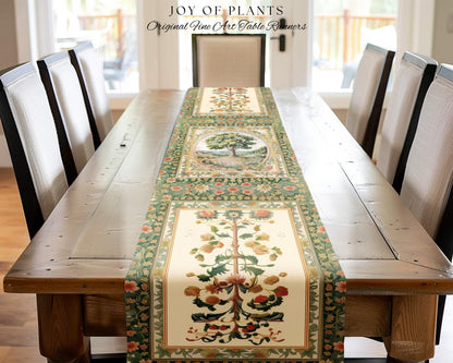 Chateau Garden Tree of Life Table Runner | French Provincial Landscape Antique Floral Romantic Aesthetic Victorian Home Decor Ornate Style