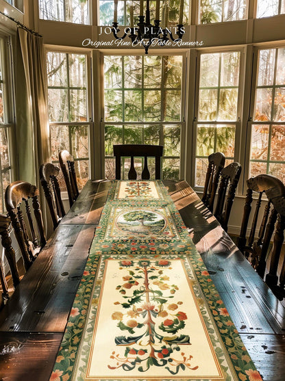 Chateau Garden Tree of Life Table Runner | French Provincial Landscape Antique Floral Romantic Aesthetic Victorian Home Decor Ornate Style