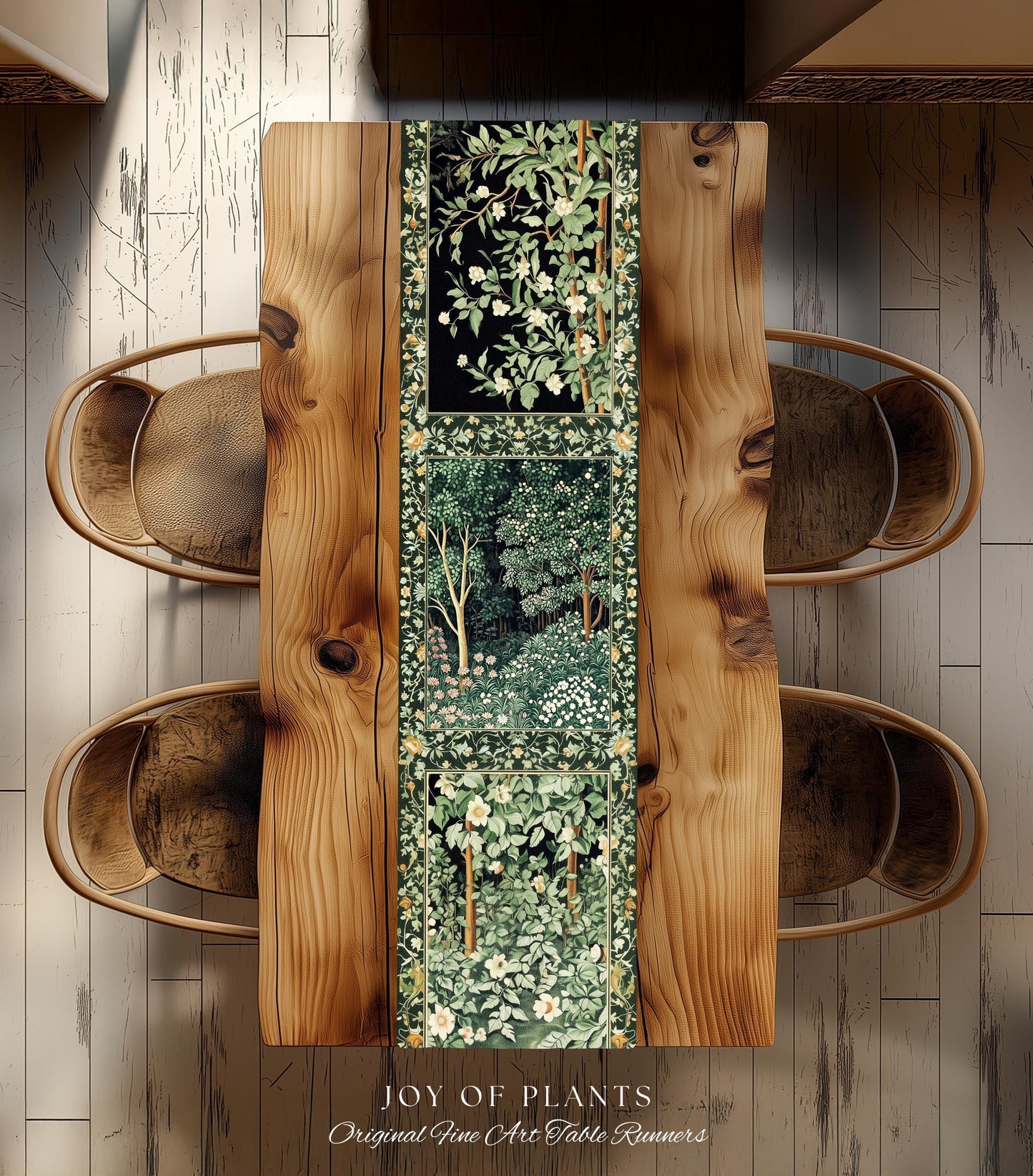 Medieval Forest Botanical Accent Table Runner | Woodland Botanical Emerald Green Vintage Aesthetic Mystic Dining Room Decorations Magical |