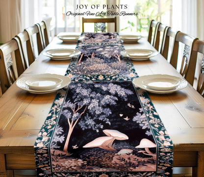 Fairycore Aesthetic Botanical Table Runner Dark Academia Lavender Purple Nature Inspired Ethereal Woodland Wildflowers Enchanted Decorations