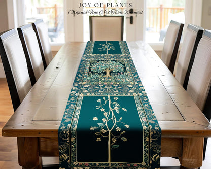 Folklore Forest Storybook Table Runner | Enchanted Floral Botanical Cozy Heritage Tree Vintage Cottagecore Romantic Nature Aesthetic Classic