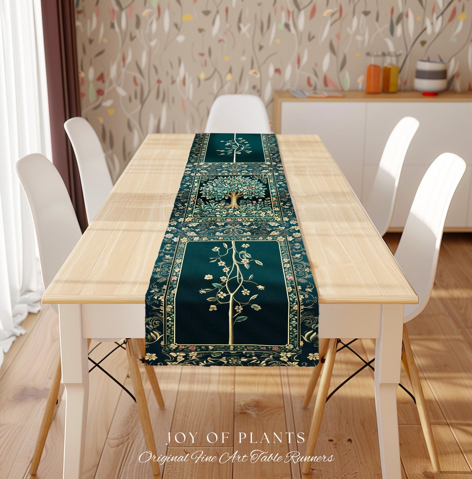 Folklore Forest Storybook Table Runner | Enchanted Floral Botanical Cozy Heritage Tree Vintage Cottagecore Romantic Nature Aesthetic Classic