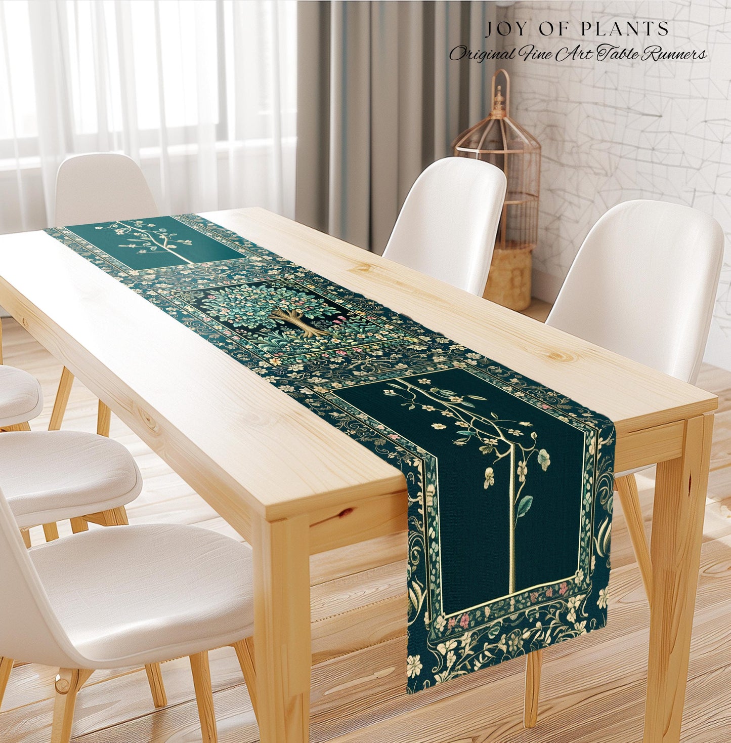 Folklore Forest Storybook Table Runner | Enchanted Floral Botanical Cozy Heritage Tree Vintage Cottagecore Romantic Nature Aesthetic Classic