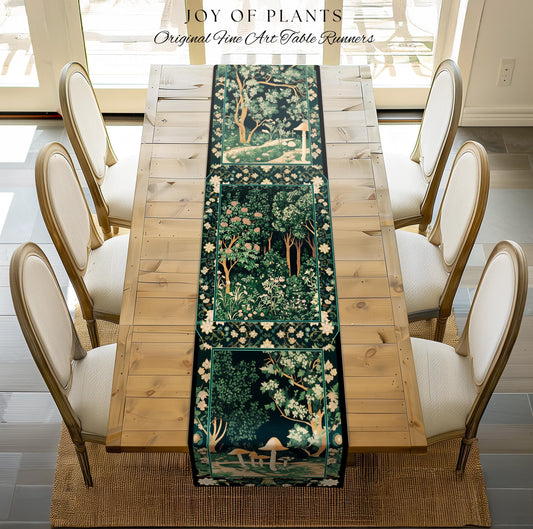 Dark Woodland Whimsical Forest Table Runner Whimsigothic Folklore Inspired Decor | Ethereal Academia Aesthetic Fairycore Dining Room Floral